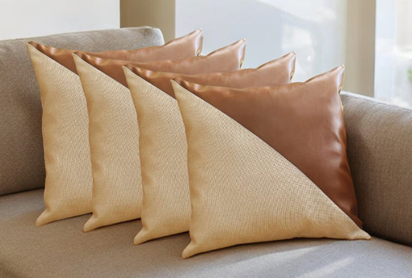 HomeRoots Set of Four 18" Geometric Zippered Throw Pillows in Brown & Grey for Stylish Home Décor Accent 471831