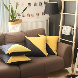 HomeRoots Set of Four 18"x18" Handmade Geometric Throw Pillows in Bold Yellow & Black for Modern Décor 471836