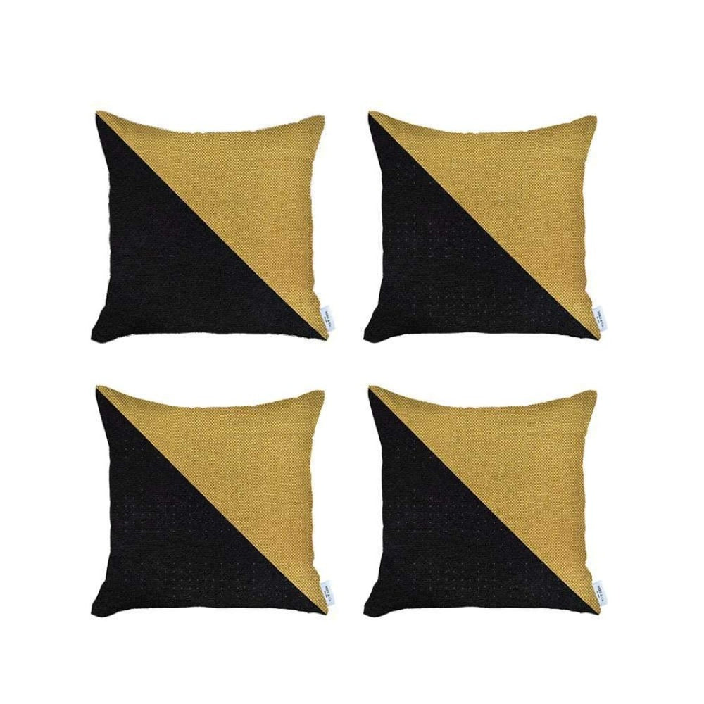 HomeRoots Set of Four 18"x18" Handmade Geometric Throw Pillows in Bold Yellow & Black for Modern Décor 471836