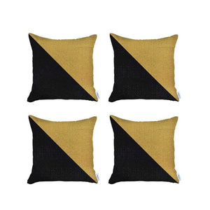 HomeRoots Set of Four 18"x18" Handmade Geometric Throw Pillows in Bold Yellow & Black for Modern Décor 471836