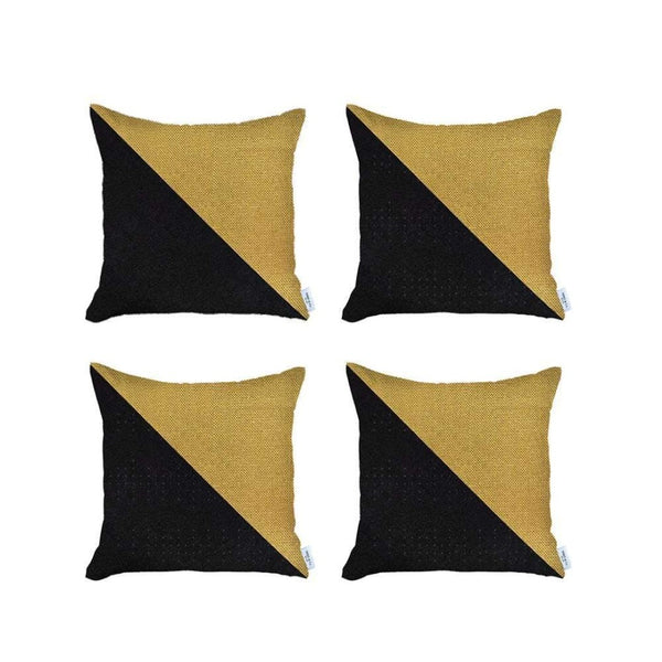 HomeRoots Set of Four 18"x18" Handmade Geometric Throw Pillows in Bold Yellow & Black for Modern Décor 471836