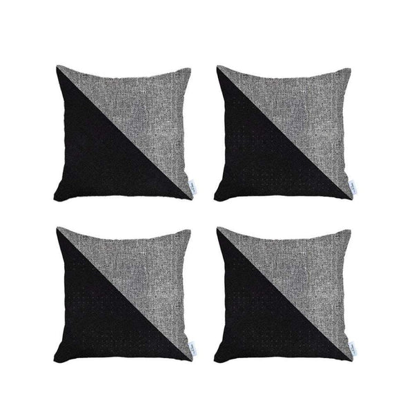 HomeRoots Set of Four Stylish 18" Geometric Grey and Black Throw Pillows - Handmade, Zippered, Durable Comfort 471837