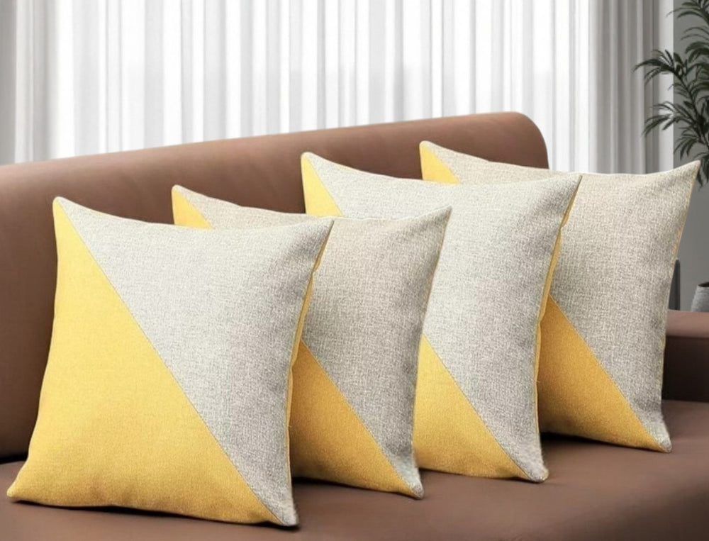 HomeRoots Set of Four 18" Yellow and Gray Color Block Throw Pillows for Stylish Home Décor & Comfort Upgrade 471838