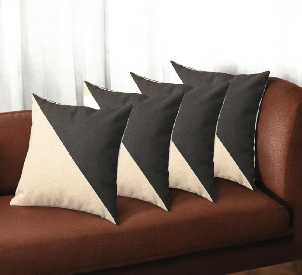 HomeRoots Set of Four 18" Ivory and Black Color Block Throw Pillows - Modern, Soft, and Stylish Home Decor 471839