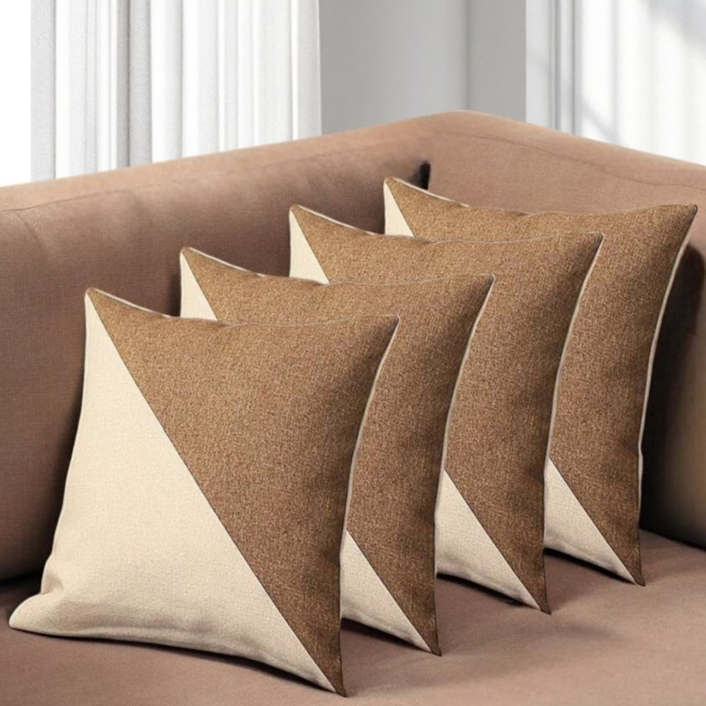HomeRoots Set of Four 18" Ivory and Brown Color Block Throw Pillows for Stylish Home Décor & Comfort 471840