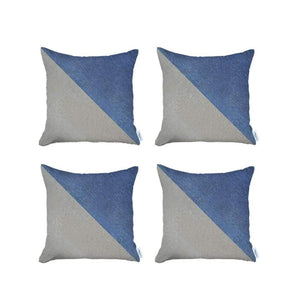 HomeRoots Set of Four 18" Blue & Grey Geometric Throw Pillows - Handmade, Soft, Allergen-Friendly Decor 471841