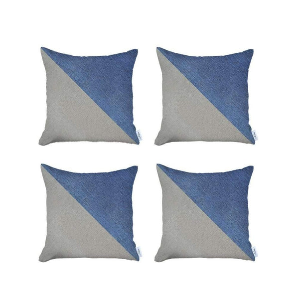 HomeRoots Set of Four 18" Blue & Grey Geometric Throw Pillows - Handmade, Soft, Allergen-Friendly Decor 471841