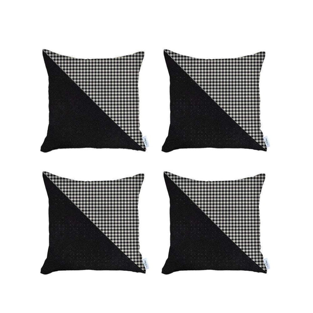 HomeRoots Set of Four 18" Houndstooth Throw Pillows – Handmade, Durable, Hypoallergenic, Chic Black & White Decor 471842