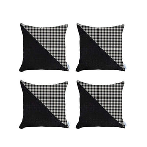 HomeRoots Set of Four 18" Houndstooth Throw Pillows – Handmade, Durable, Hypoallergenic, Chic Black & White Decor 471842