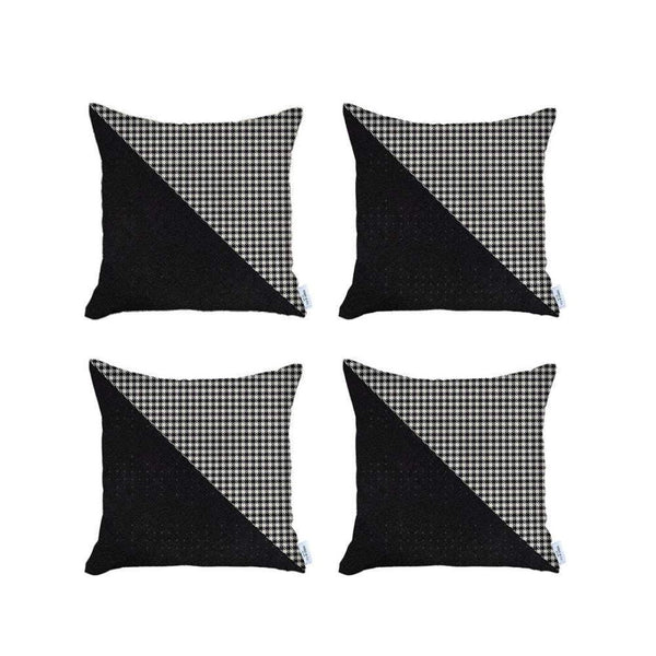 HomeRoots Set of Four 18" Houndstooth Throw Pillows – Handmade, Durable, Hypoallergenic, Chic Black & White Decor 471842