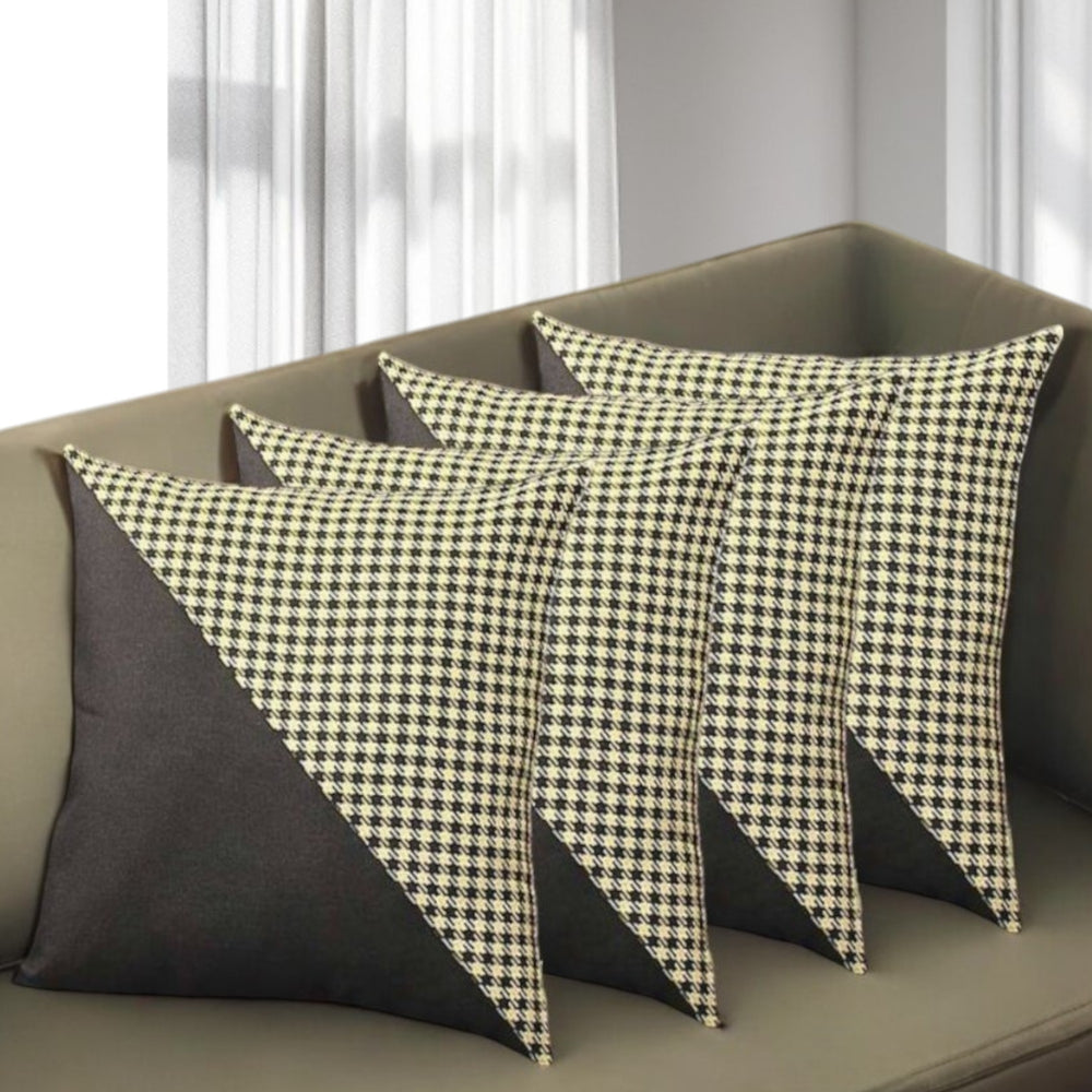 Homeroots Set Of Four 18" Black And Yellow Houndstooth Fabric Throw Pillows   471843