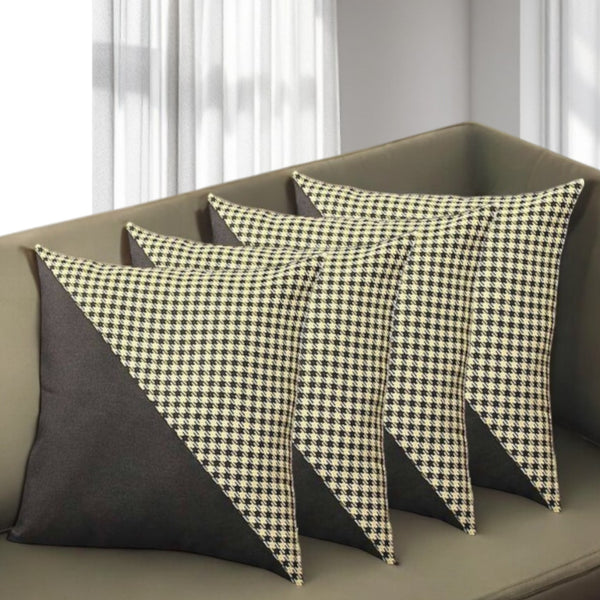 Homeroots Set Of Four 18" Black And Yellow Houndstooth Fabric Throw Pillows   471843
