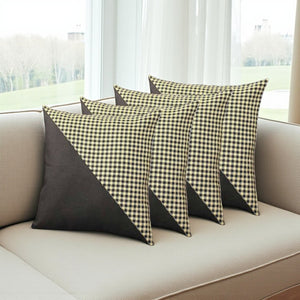 HomeRoots Set of Four 18" Black and Yellow Houndstooth Throw Pillows for Modern Home Décor and Comfort 471843