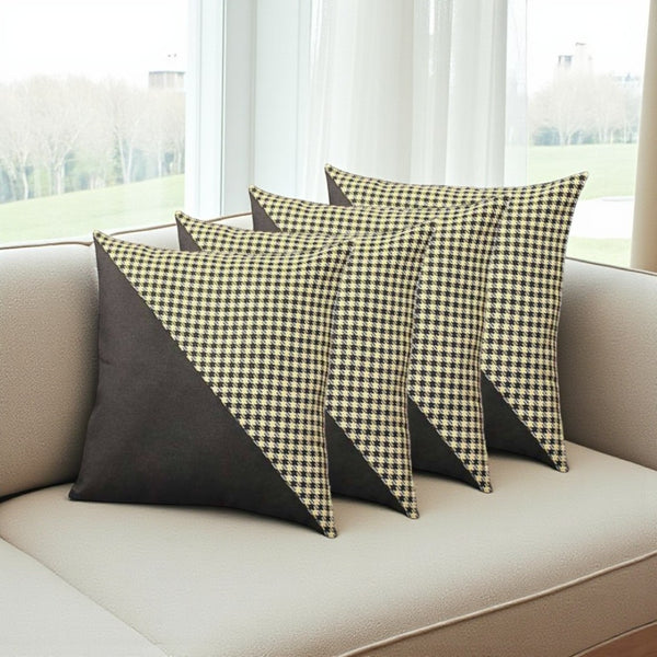 HomeRoots Set of Four 18" Black and Yellow Houndstooth Throw Pillows for Modern Home Décor and Comfort 471843