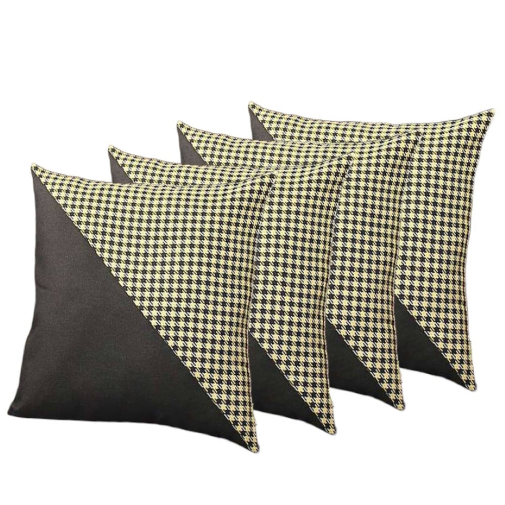HomeRoots Set of Four 18" Black and Yellow Houndstooth Throw Pillows for Modern Home Décor and Comfort 471843