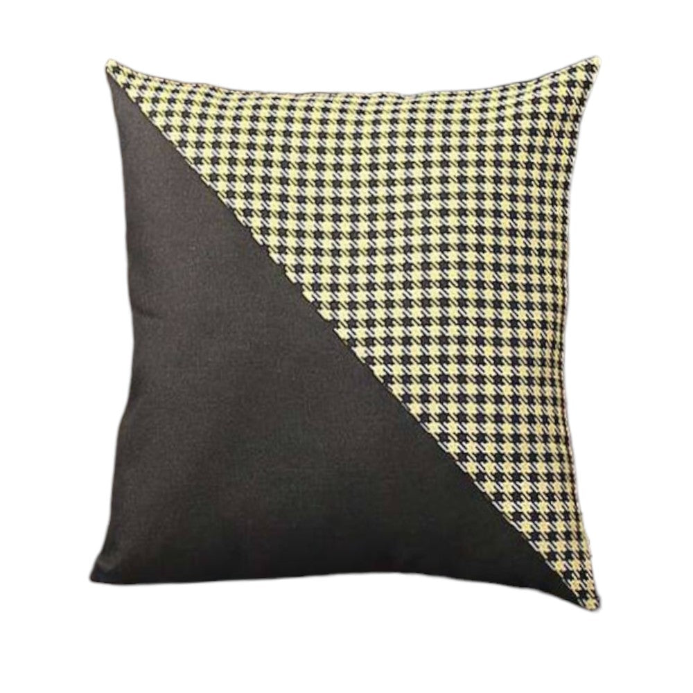 Homeroots Set Of Four 18" Black And Yellow Houndstooth Fabric Throw Pillows   471843