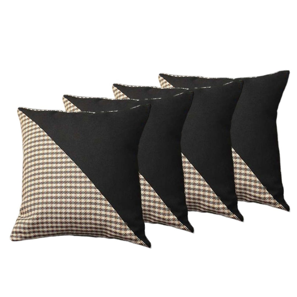 HomeRoots Set of Four Timeless Houndstooth Throw Pillows in Brown, Black & White for Cozy Home Décor 471844