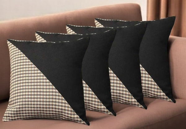 Homeroots Set Of Four 18" Brown Black And White Houndstooth Fabric Throw Pillows   471844