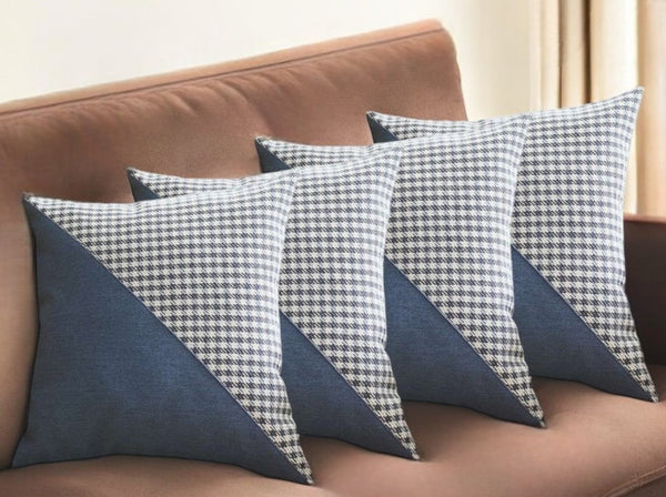 HomeRoots Set of Four 18" Blue and White Houndstooth Throw Pillows for Modern Home Decor and Comfort 471845