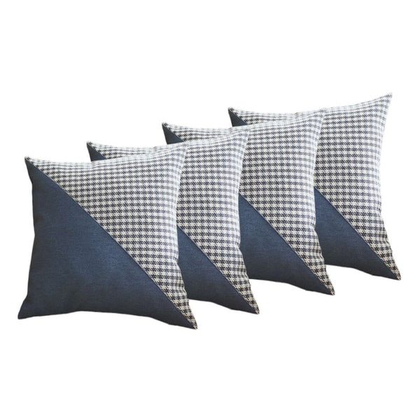 HomeRoots Set of Four 18" Blue and White Houndstooth Throw Pillows for Modern Home Decor and Comfort 471845