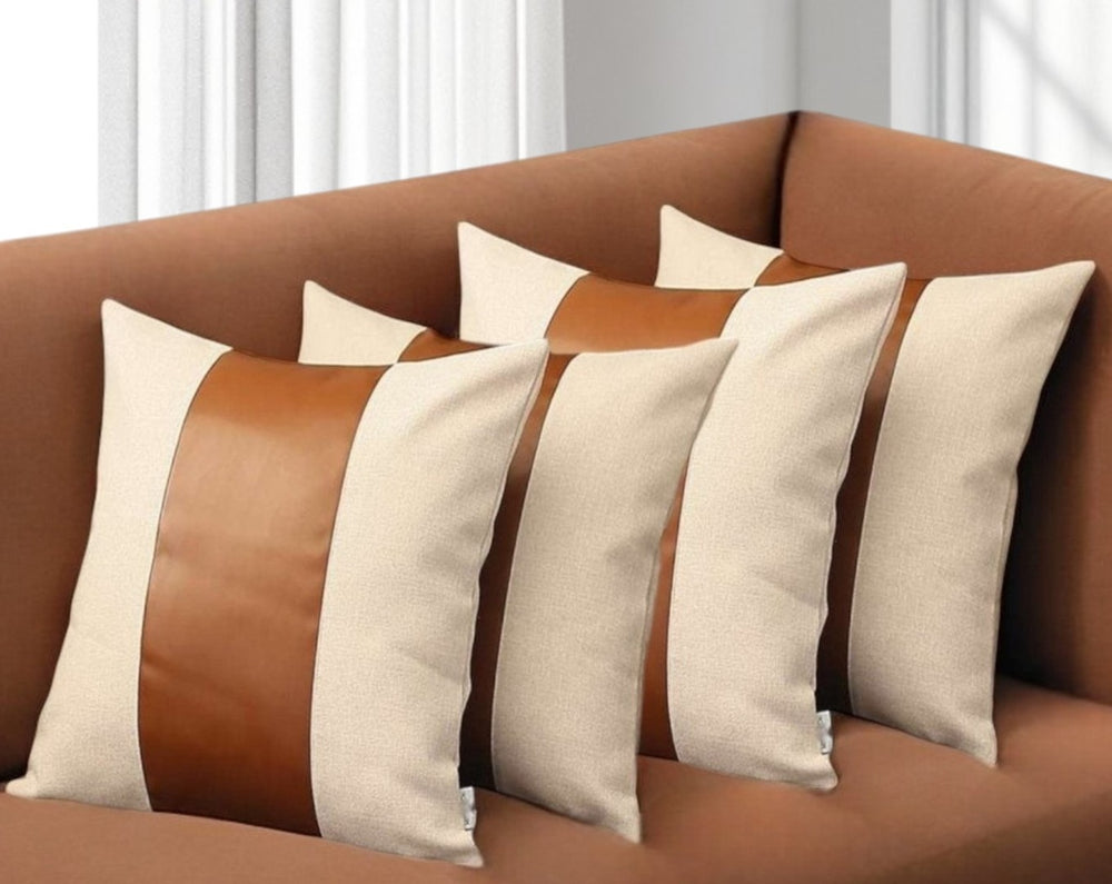 HomeRoots Set of Four 18" Ivory and Brown Color Block Throw Pillows - Stylish, Comfortable, and Durable Décor 471850