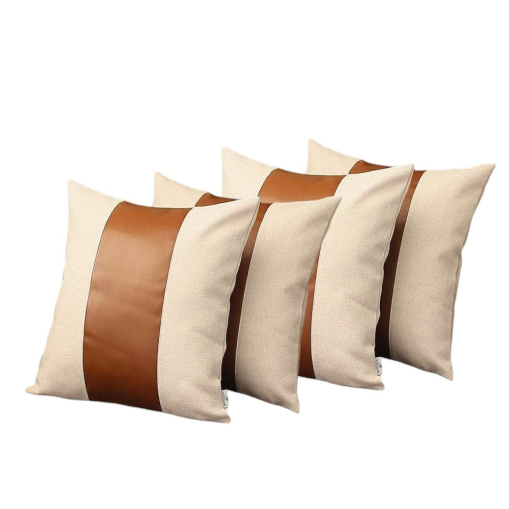 HomeRoots Set of Four 18" Ivory and Brown Color Block Throw Pillows - Stylish, Comfortable, and Durable Décor 471850