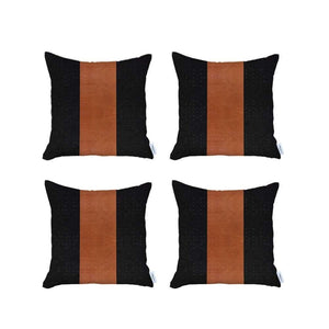 HomeRoots Set of Four 18" Brown & Black Faux Leather Throw Pillows – Stylish Home Décor for Any Room 471851