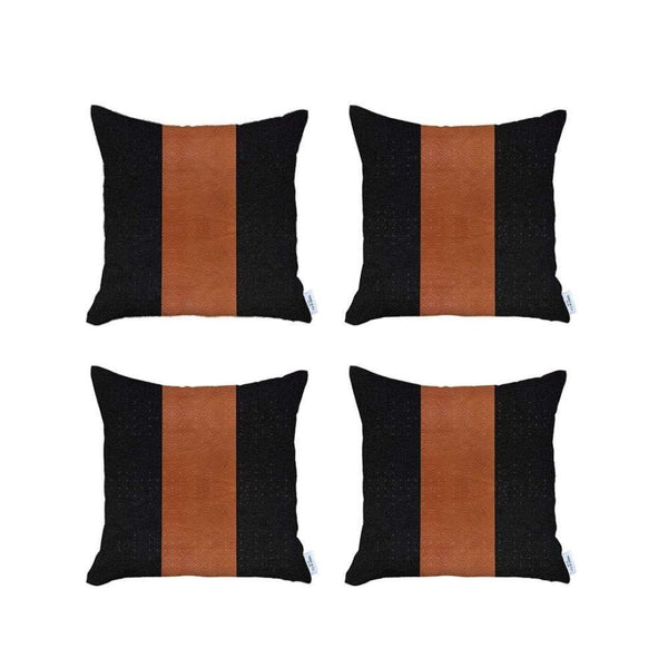 HomeRoots Set of Four 18" Brown & Black Faux Leather Throw Pillows – Stylish Home Décor for Any Room 471851