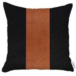 HomeRoots Set of Four 18" Brown & Black Faux Leather Throw Pillows – Stylish Home Décor for Any Room 471851