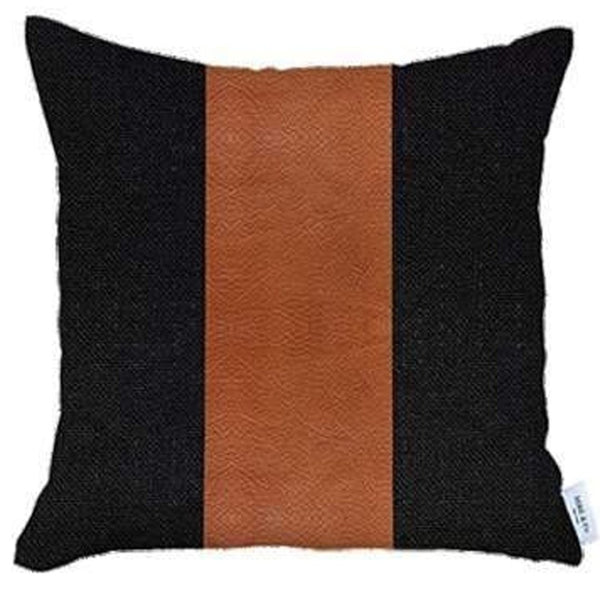 HomeRoots Set of Four 18" Brown & Black Faux Leather Throw Pillows – Stylish Home Décor for Any Room 471851