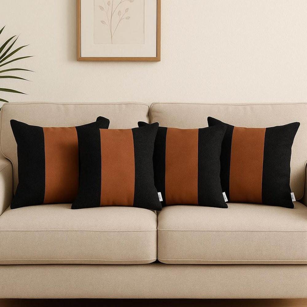 HomeRoots Set of Four 18" Brown & Black Faux Leather Throw Pillows – Stylish Home Décor for Any Room 471851