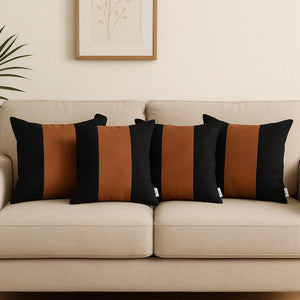 HomeRoots Set of Four 18" Brown & Black Faux Leather Throw Pillows – Stylish Home Décor for Any Room 471851