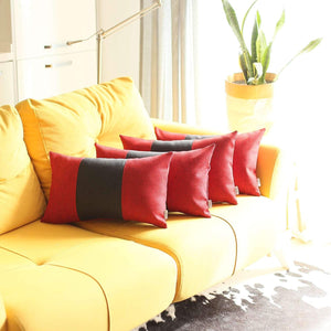 Homeroots Set Of Four 20" X 12" Black And Red Geometric Zippered Handmade Polyester Lumbar Pillow   471862