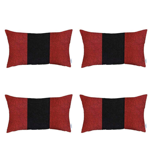 Homeroots Set Of Four 20" X 12" Black And Red Geometric Zippered Handmade Polyester Lumbar Pillow   471862