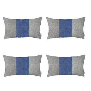 Homeroots Set Of Four 20" X 12" Grey And Blue Geometric Zippered Handmade Polyester Lumbar Pillow   471864