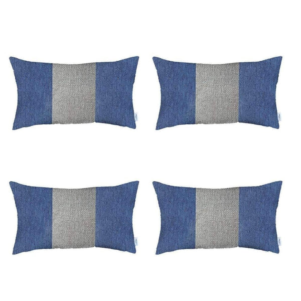 HomeRoots Set of Four Stylish Grey and Blue Geometric Lumbar Pillows – Handmade, Zippered, and Cozy Comfort! 471865