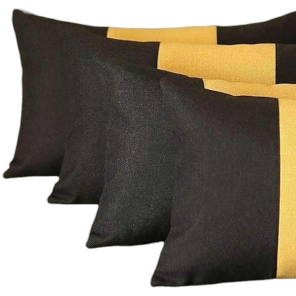 HomeRoots Set of Four Black and Yellow Lumbar Throw Pillows for Stylish Support – Perfect Home Accent! 471867