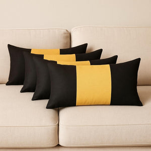 HomeRoots Set of Four Black and Yellow Lumbar Throw Pillows for Stylish Support – Perfect Home Accent! 471867