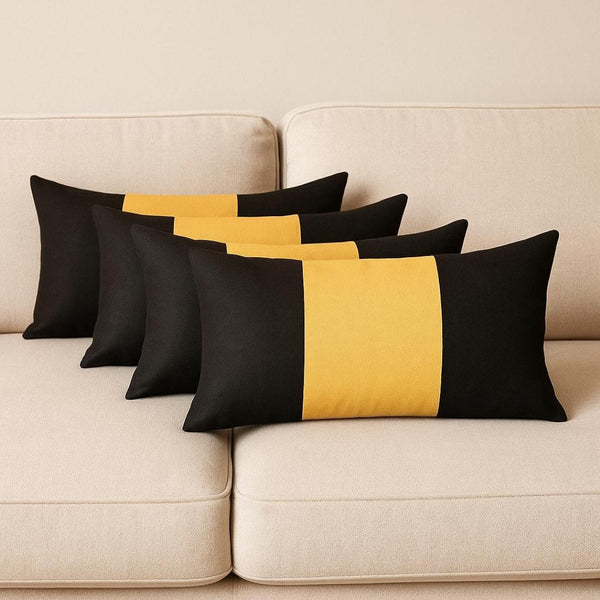 HomeRoots Set of Four Black and Yellow Lumbar Throw Pillows for Stylish Support – Perfect Home Accent! 471867