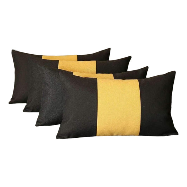 HomeRoots Set of Four Black and Yellow Lumbar Throw Pillows for Stylish Support – Perfect Home Accent! 471867