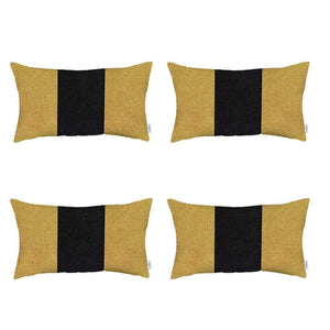 Homeroots Set Of Four 20" X 12" Black And Yellow Geometric Zippered Handmade Polyester Lumbar Pillow   471868