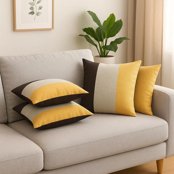HomeRoots Set of Four 18" Black and Yellow Throw Pillows – Stylish, Durable, and Allergy-Friendly Accent Decor! 471869