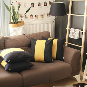 HomeRoots Set of Four 18" Black & Yellow Geometric Throw Pillows – Handmade, Stylish Decor for Every Space! 471870