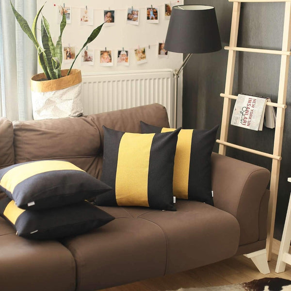 HomeRoots Set of Four 18" Black & Yellow Geometric Throw Pillows – Handmade, Stylish Decor for Every Space! 471870