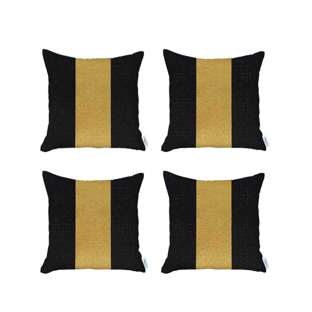HomeRoots Set of Four 18" Black & Yellow Geometric Throw Pillows – Handmade, Stylish Decor for Every Space! 471870