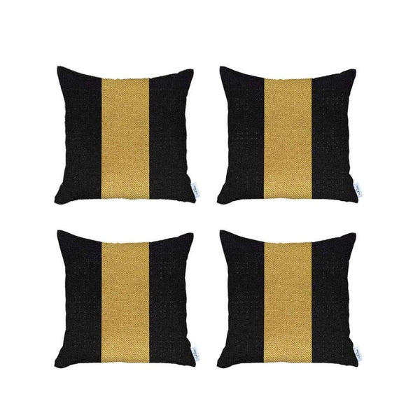 HomeRoots Set of Four 18" Black & Yellow Geometric Throw Pillows – Handmade, Stylish Decor for Every Space! 471870