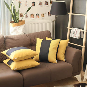 HomeRoots Set of Four Stylish 18" Yellow & Black Geometric Zippered Throw Pillows for Modern Living Spaces 471871