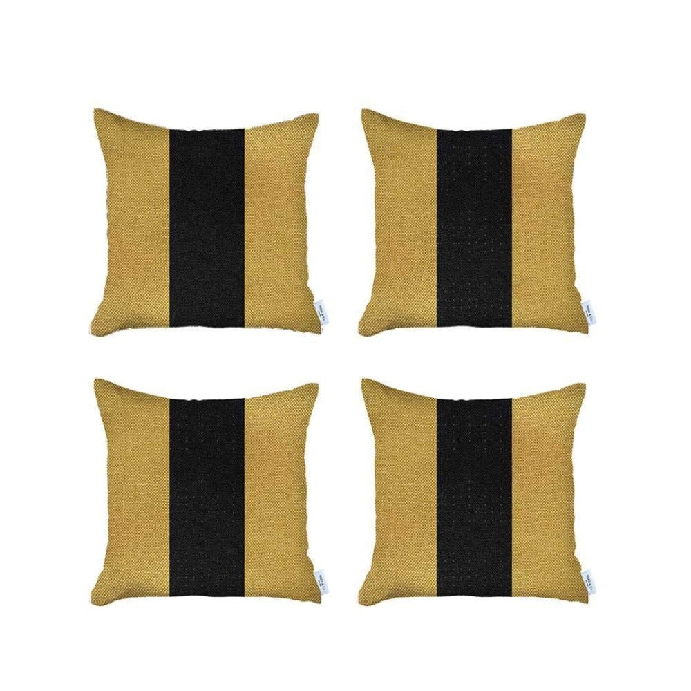HomeRoots Set of Four Stylish 18" Yellow & Black Geometric Zippered Throw Pillows for Modern Living Spaces 471871