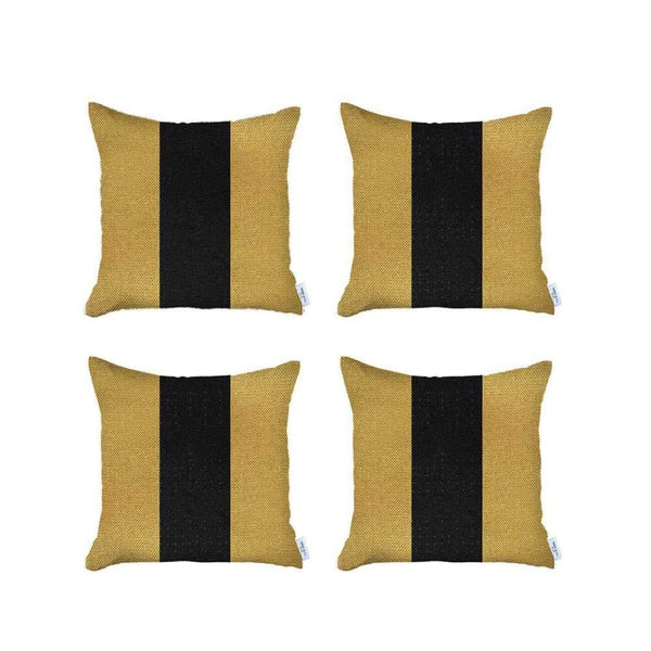 HomeRoots Set of Four Stylish 18" Yellow & Black Geometric Zippered Throw Pillows for Modern Living Spaces 471871