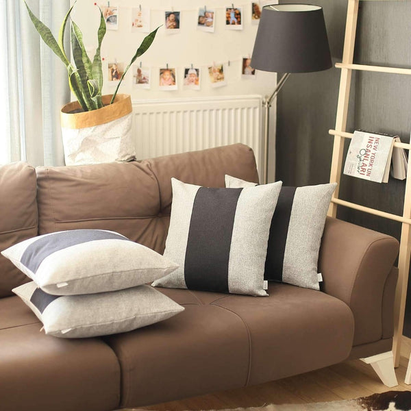 HomeRoots Set of Four Handmade 18" Grey and Black Geometric Throw Pillows with Zippers – Modern Decor Accent 471872